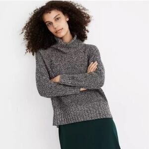Madewell Eastbrook Marled Zebra Gray Cross Back Turtleneck Sweater-XS